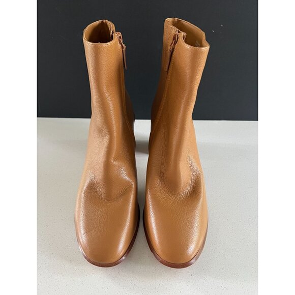 Tory Burch Brooke Stamped Heel Leather Bootie Brown Block Heel Ankle Boots Size - Picture 3 of 10